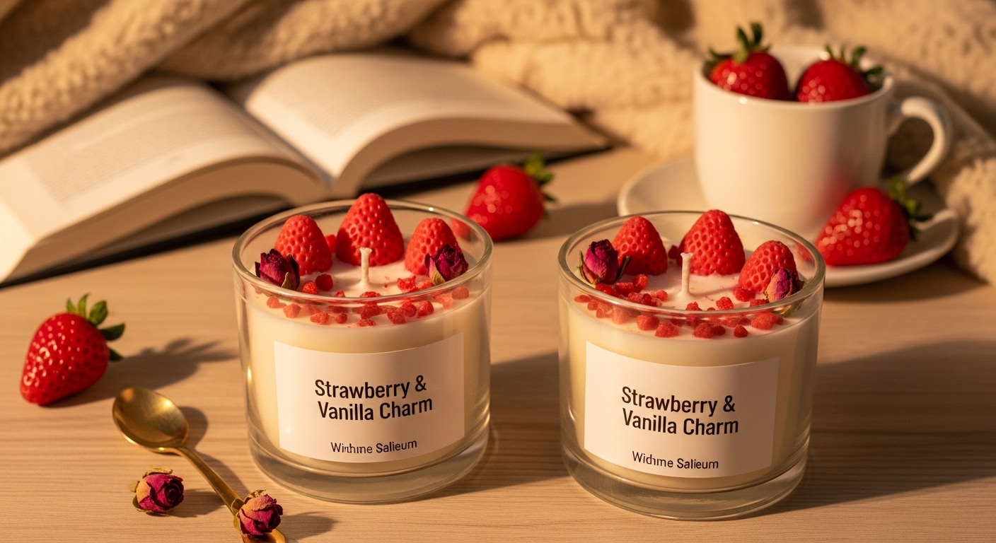 Vela Encanto de Morango &amp; Baunilha — Doçura, Amor e Bem-Estar